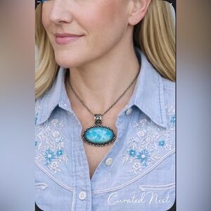 Lovely Larimar Healing Pendant in 925 silver